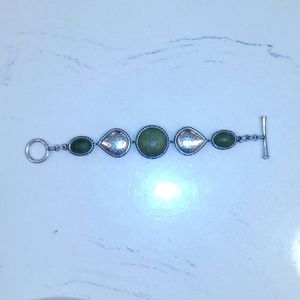Custom Artisan Vintage Sterling Silver Precious Stone Bracelet